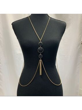Black embellished circular goldtone chain body chain beach swimsuit jewellery